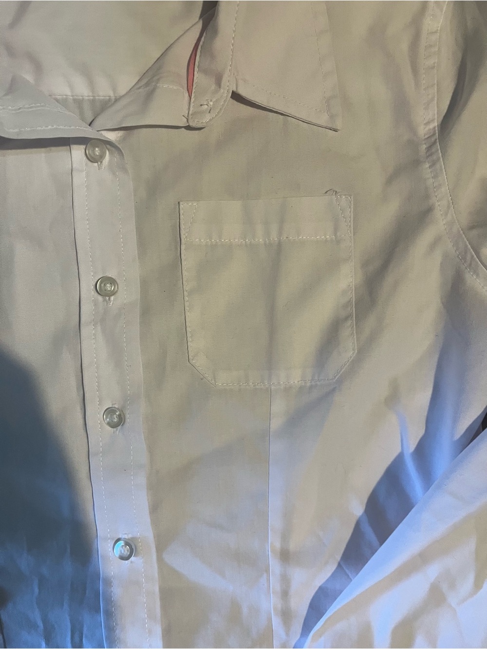 Girls White Button-Down Shirt with Subtle Pink Trim- Size 14-16 - Picture 4 of 6